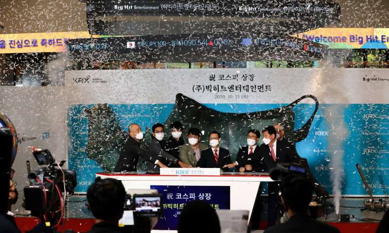Bang Si-hyuk, founder of Big Hit Entertainment Co.,poses for a photograph during the company's initial public offering ceremony at the Korea Exchange in Seoul, South Korea, on Thursday, Oct. 15, 2020.