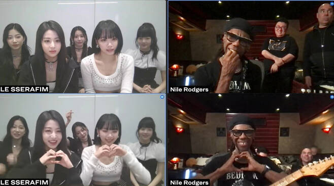 LE SSERAFIM Surprises Fans with Virtual Meeting Featuring Nile Rodgers and Bang Si-Hyuk